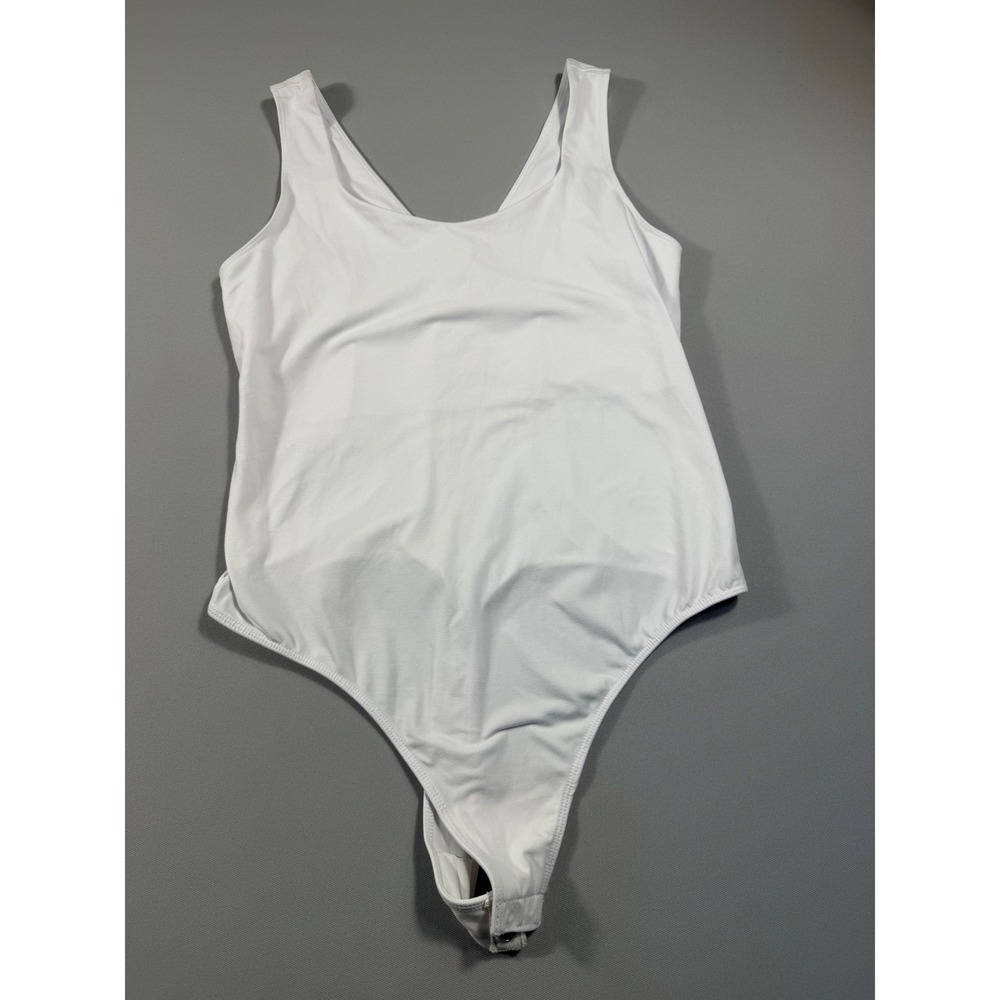 Rae Mode White Microfiber Sleeveless Thong Bodysuit T9878 Large